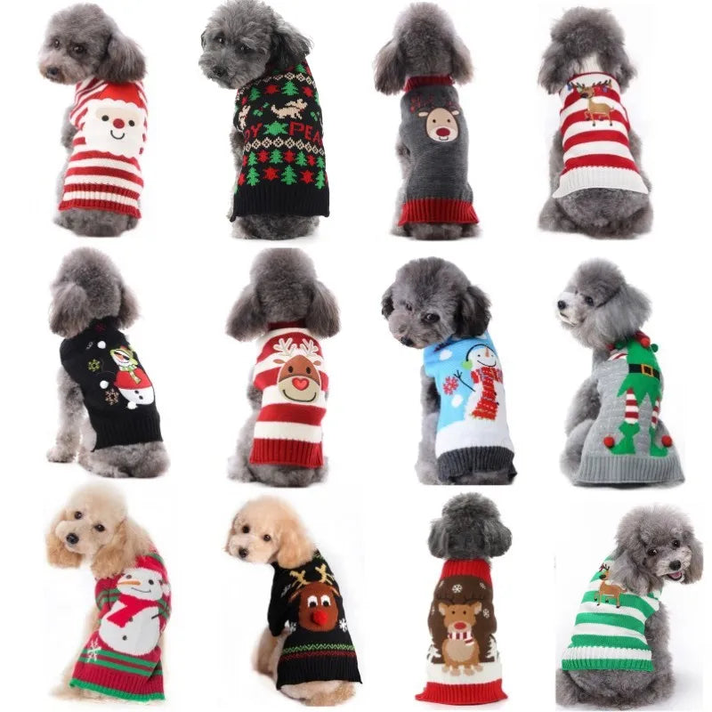 Christmas Warm Clothes for Dogs Small Medium Large Dog Winter Sweater Pet Clothing Knitted Coat Cartoon Striped Big Dog Clothes