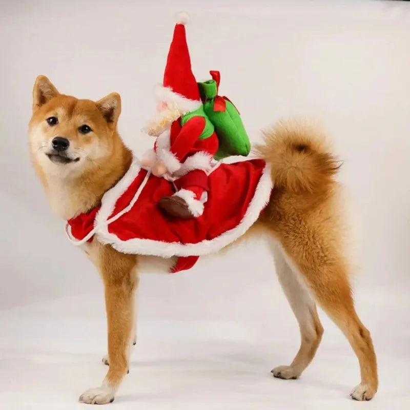 Christmas Dog Costume Funny Christmas Santa Claus Riding on Dog Pet Cat Holiday Outfit Clothes Dressing up for Halloween Xmas