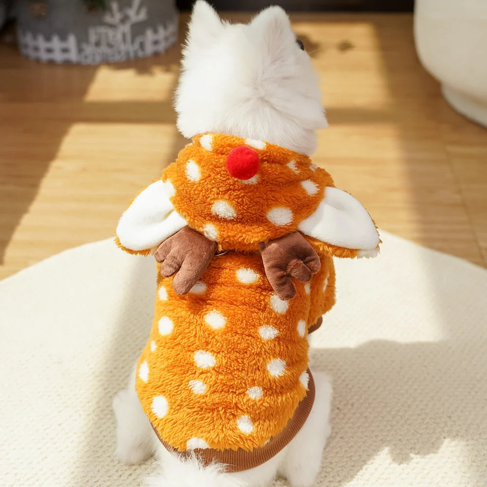 Christmas Pet Costume Transform Your Pet into a Jolly Reindeer Cozy Plush Dog & Cat Outfit with Hood for Festive Photos