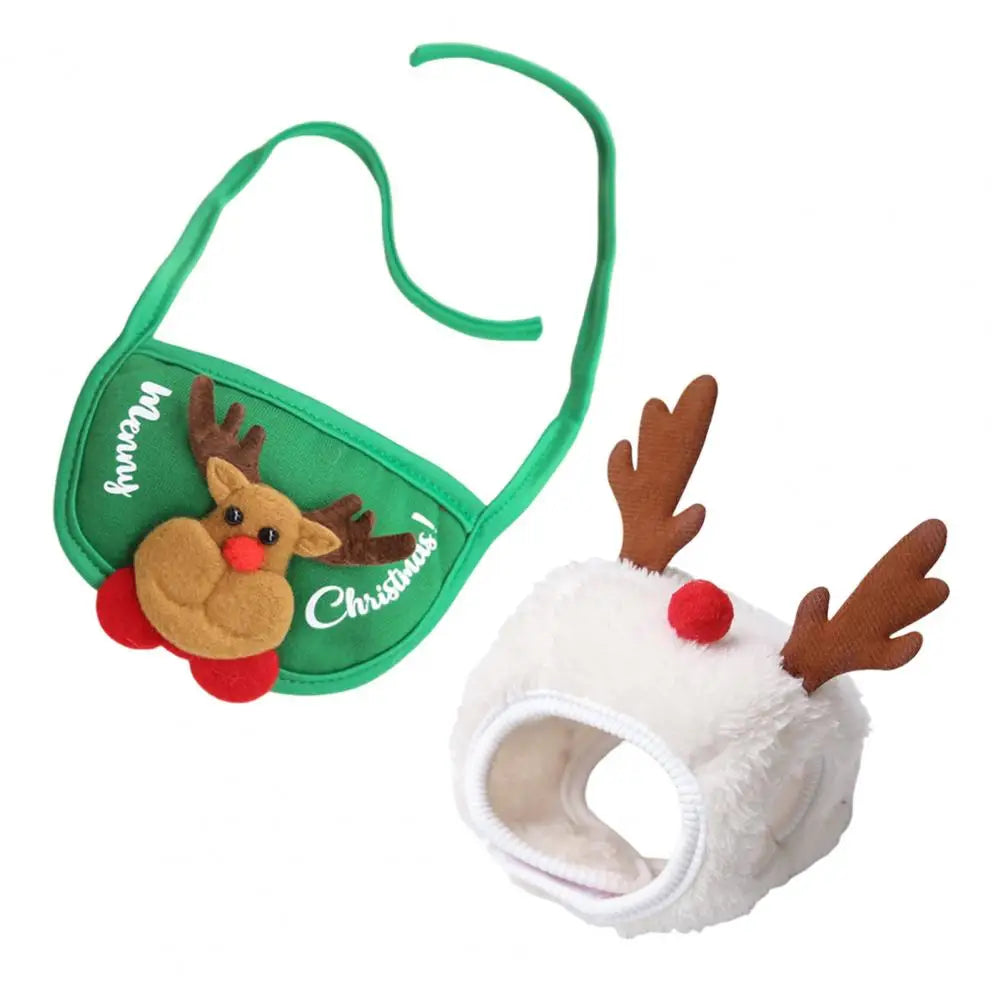 Cozy Pet Christmas Outfit Festive Christmas Pet Outfit Set with Tree Pom-pom Hat Bib for Small Dogs Cats Holiday Costume Santa