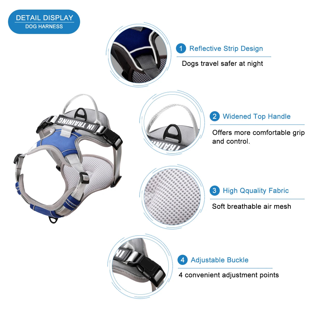 Dog Harness No Pull Outdoor Travel Dog Safety Vest Training Walking Adjustable Reflective Pet Harness for Medium Large Dogs