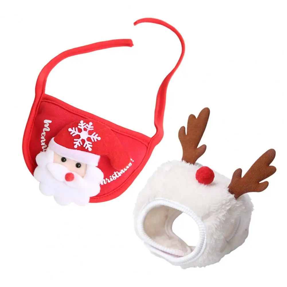 Cozy Pet Christmas Outfit Festive Christmas Pet Outfit Set with Tree Pom-pom Hat Bib for Small Dogs Cats Holiday Costume Santa
