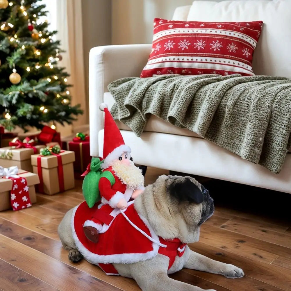 Christmas Dog Costume Funny Christmas Santa Claus Riding on Dog Cat Holiday Outfit Clothes Dressing up ew Year Puppy Clothing
