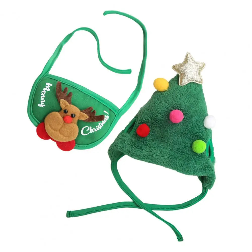 Cozy Pet Christmas Outfit Festive Christmas Pet Outfit Set with Tree Pom-pom Hat Bib for Small Dogs Cats Holiday Costume Santa