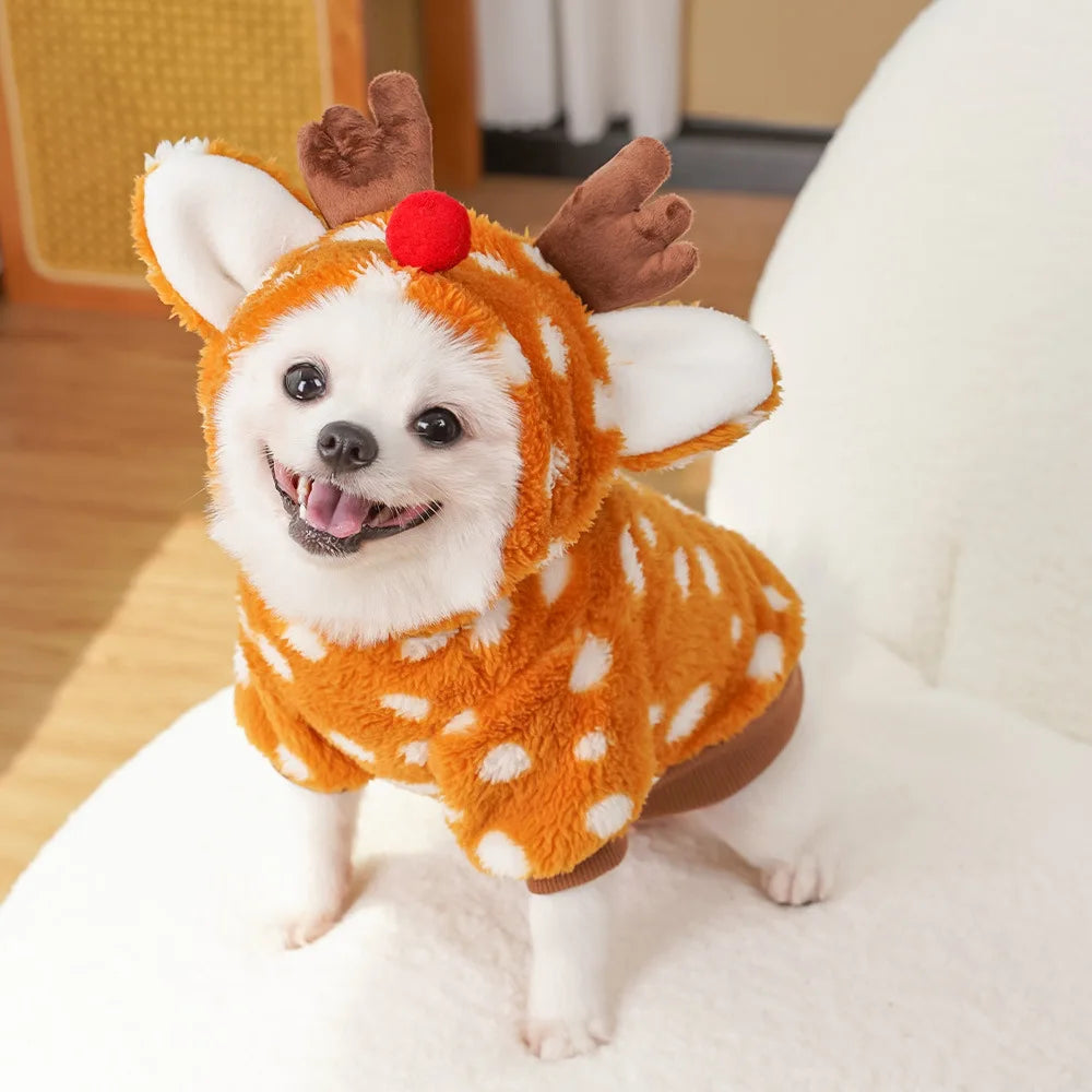 Christmas Pet Costume Transform Your Pet into a Jolly Reindeer Cozy Plush Dog & Cat Outfit with Hood for Festive Photos