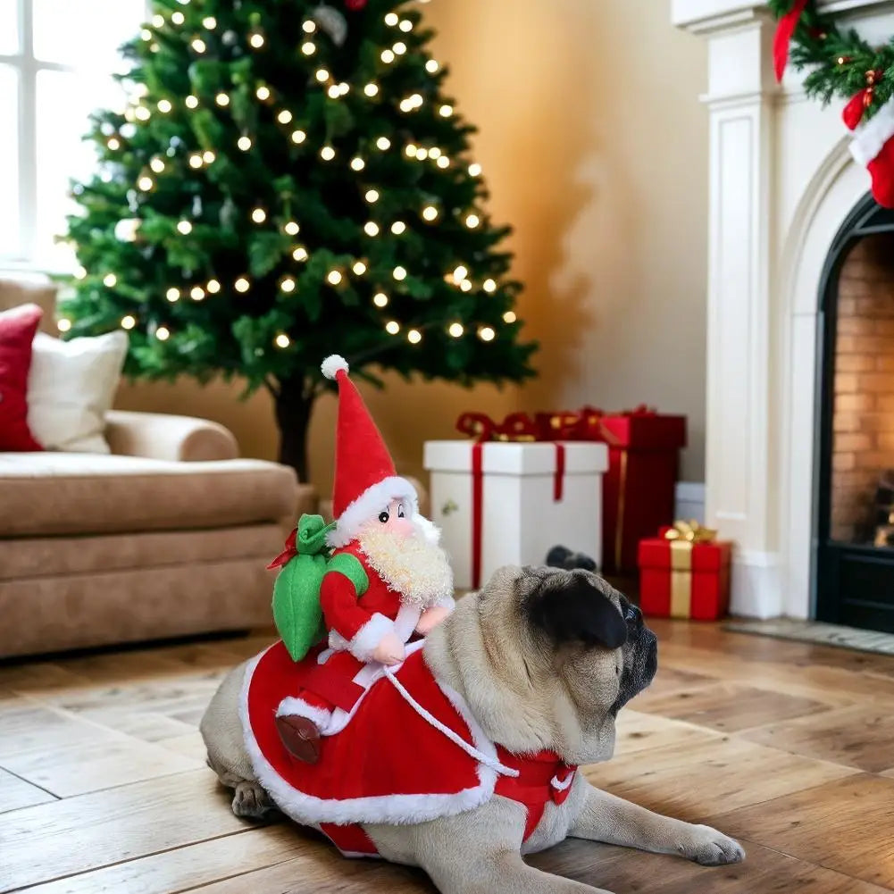 Christmas Dog Costume Funny Christmas Santa Claus Riding on Dog Cat Holiday Outfit Clothes Dressing up ew Year Puppy Clothing