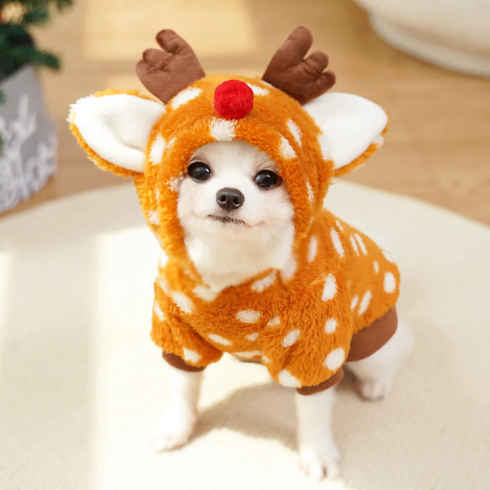 Christmas Pet Costume Transform Your Pet into a Jolly Reindeer Cozy Plush Dog & Cat Outfit with Hood for Festive Photos