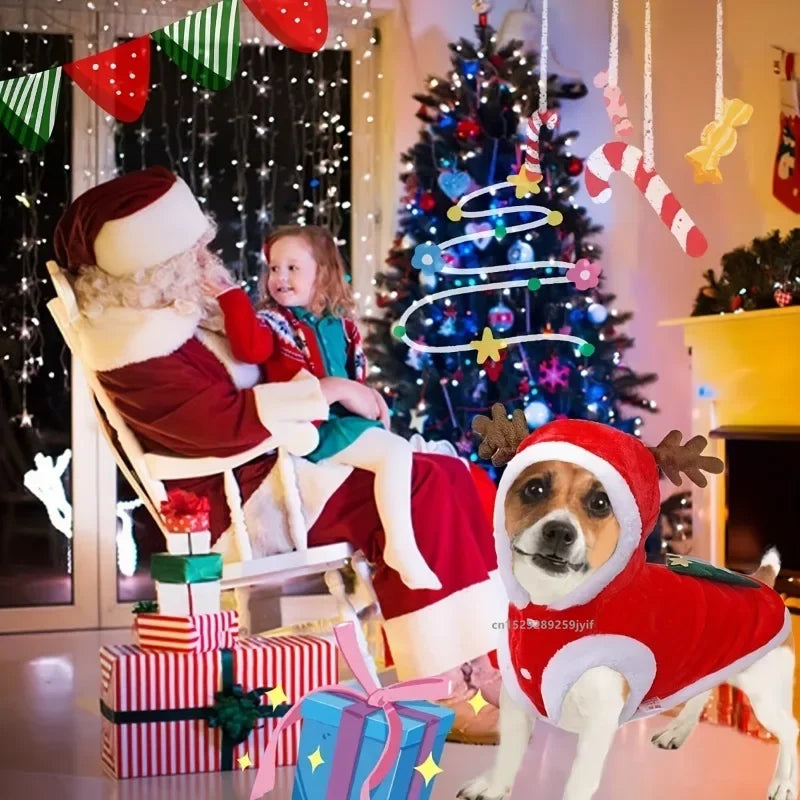 Christmas Dog Costume Festive Red Hoodie with Antlers Pet Outfit Winter Cozy Coat for Small Puppy Chihuahua Yorkshire