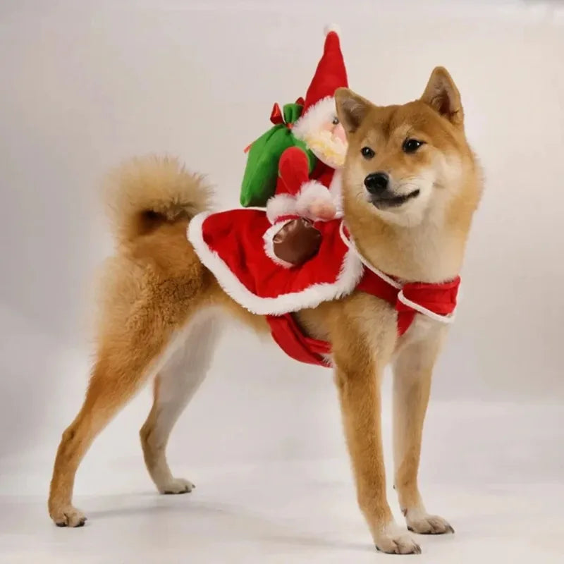 Christmas Dog Costume Funny Christmas Santa Claus Riding on Dog Pet Cat Holiday Outfit Clothes Dressing up for Halloween Xmas
