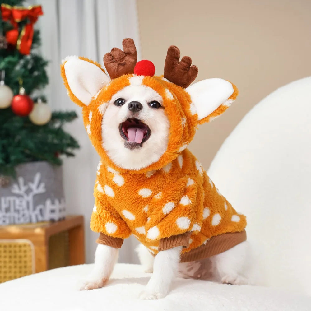 Christmas Pet Costume Transform Your Pet into a Jolly Reindeer Cozy Plush Dog & Cat Outfit with Hood for Festive Photos